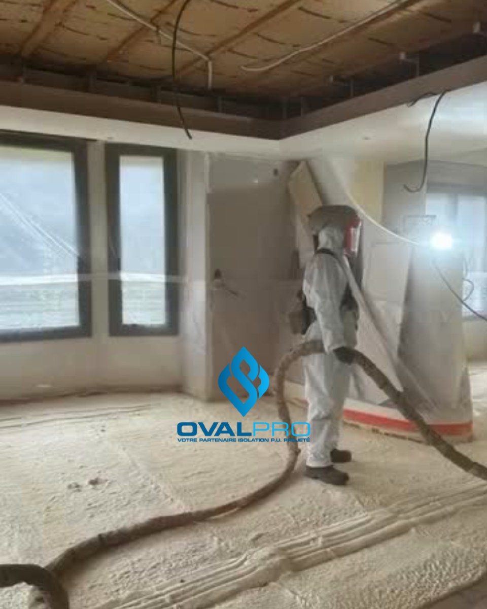 Isolation projetée polyuréthane - chantier Ovalpro